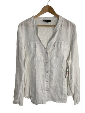 INC International Concepts White Linen  Button Down tunic  Shirt Size 2X